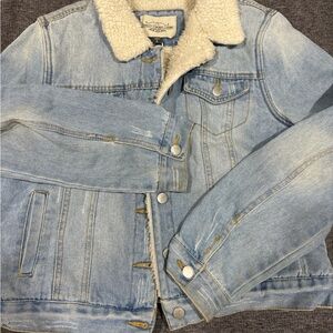 Light Blue Denim Jacket with Sherpa Collar